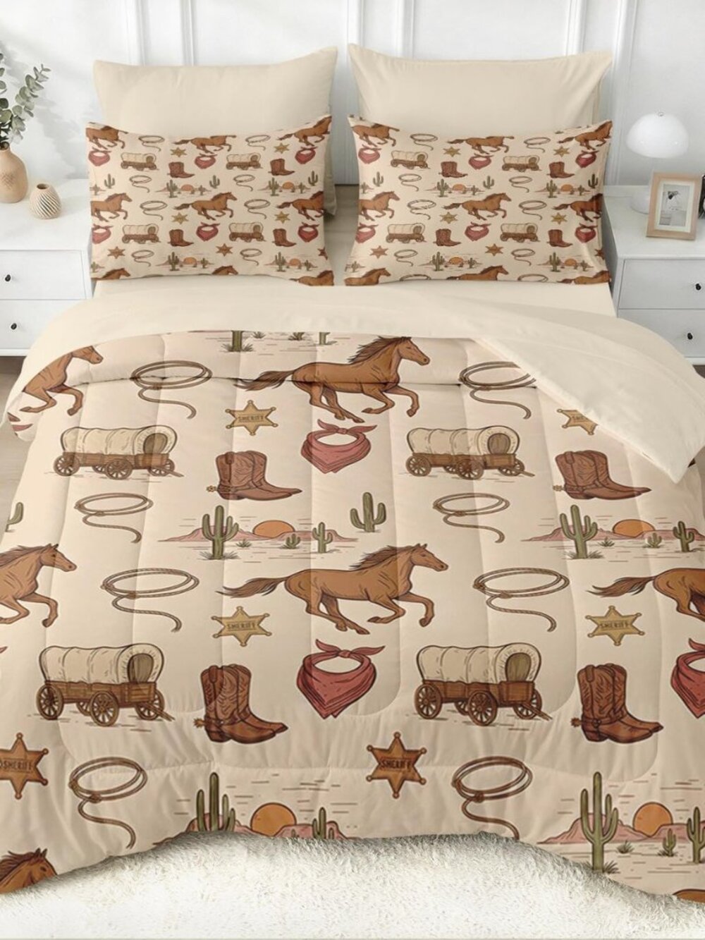 Queen Comforter Set with Sheets, 7 Pieces Western Horse Bedding